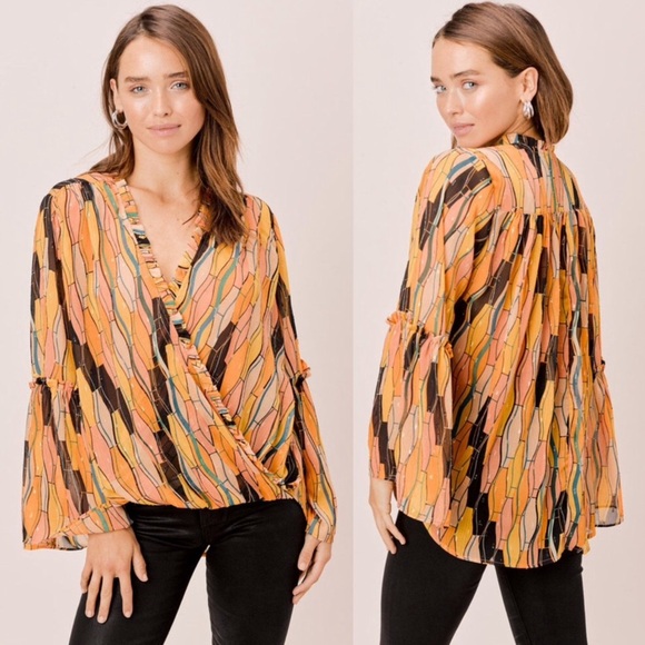 Lovestitch Della Retro Bell Sleeve Surplice Top - Picture 1 of 9